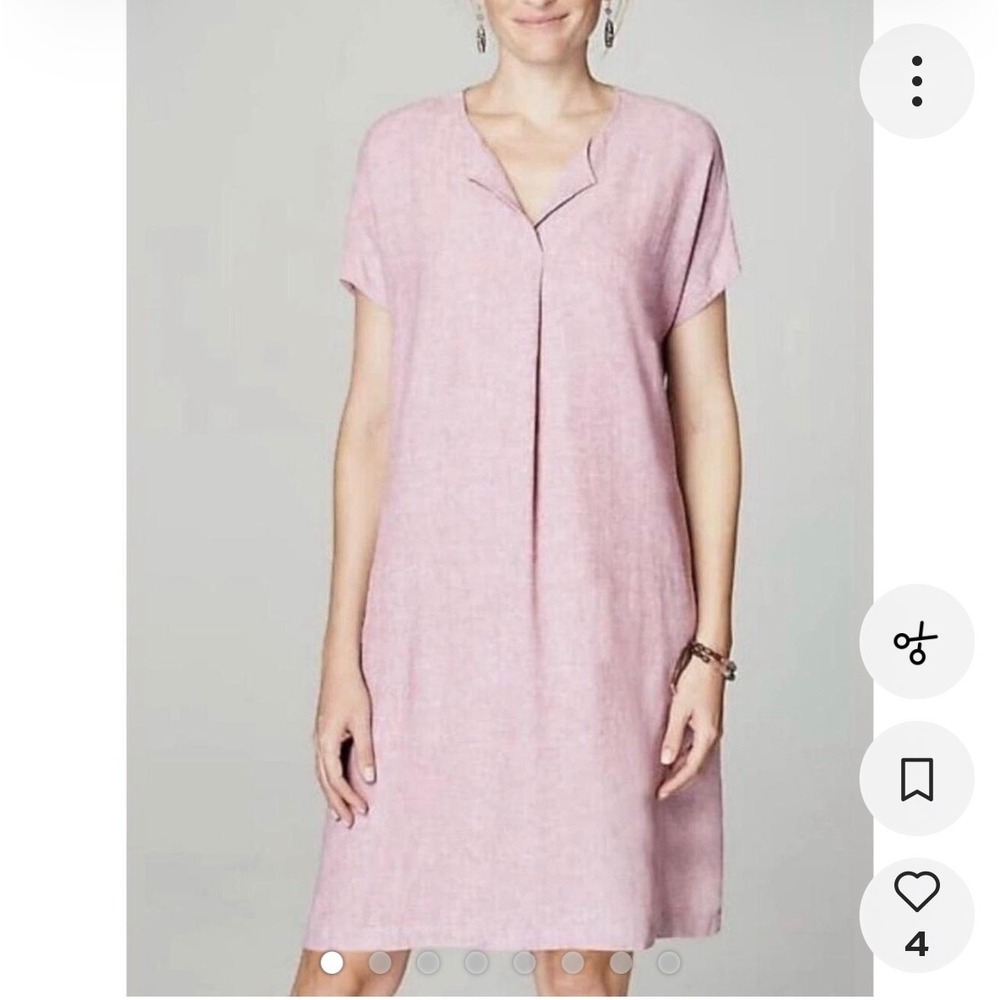 Pure Jill J Jill Linen Blend Shift Dress Mauve Purple V-Neck Pockets Womens L